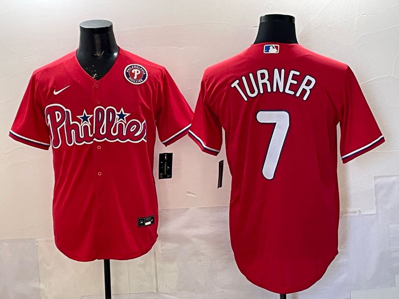 Men 2026 Nike Philadelphia Phillies #7 Turner Red Game MLB Jersey 04->women mlb jersey->Women Jersey